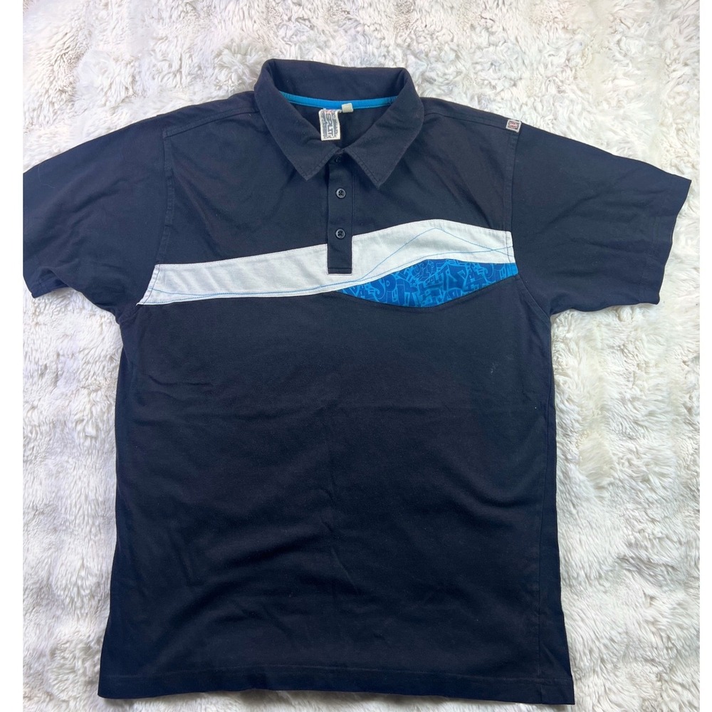 Vintage Y2K Split Skateboarding Polo Shirt Mens Size M Black Graphic Block A32